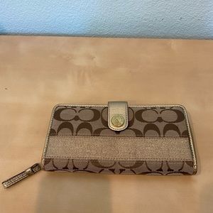 Coach brown monogram leather canvas wallet